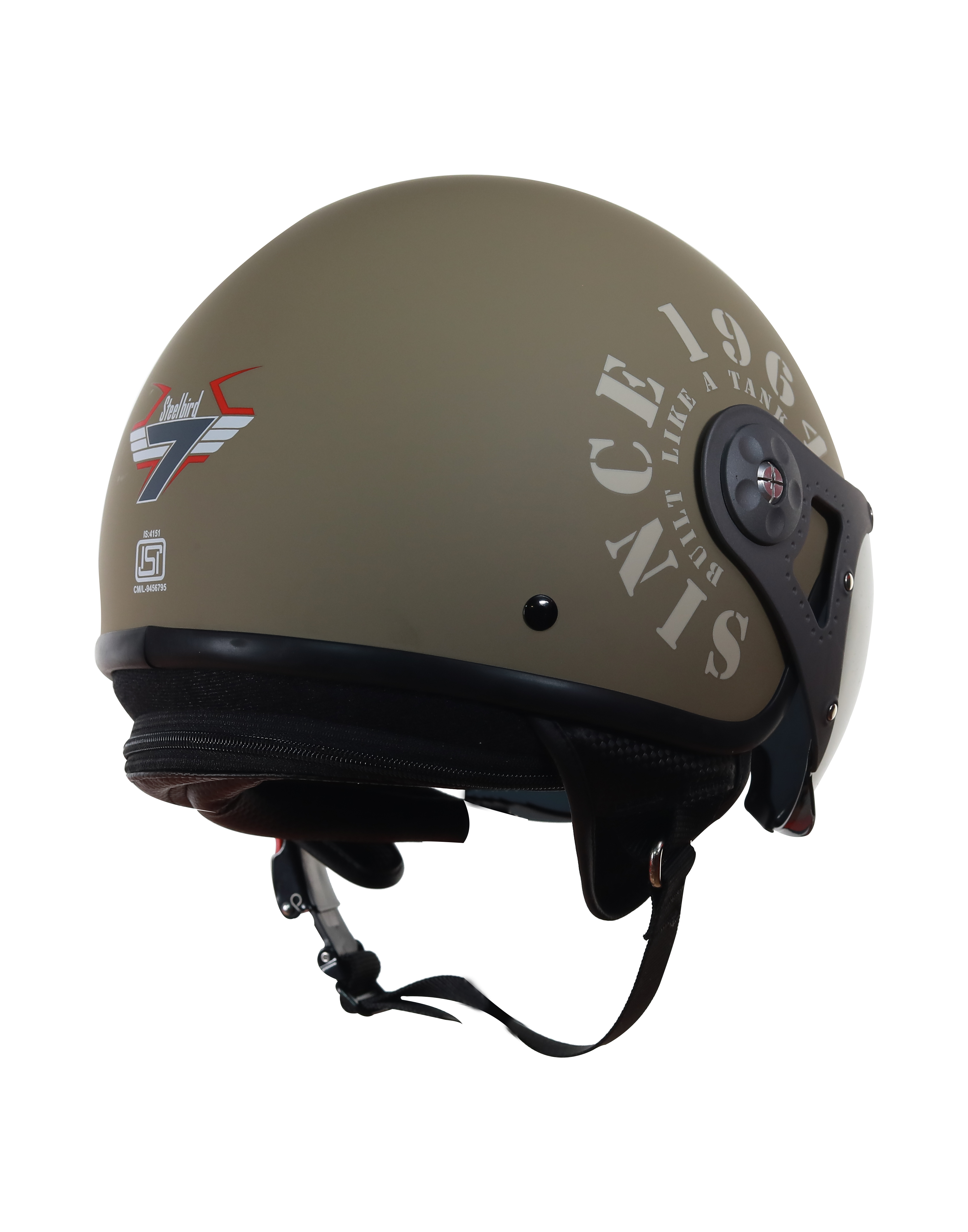 Steelbird SB-27 7Wings Tank Open Face Graphic Helmet (Matt Desert Storm Silver With Chrome Silver Visor)